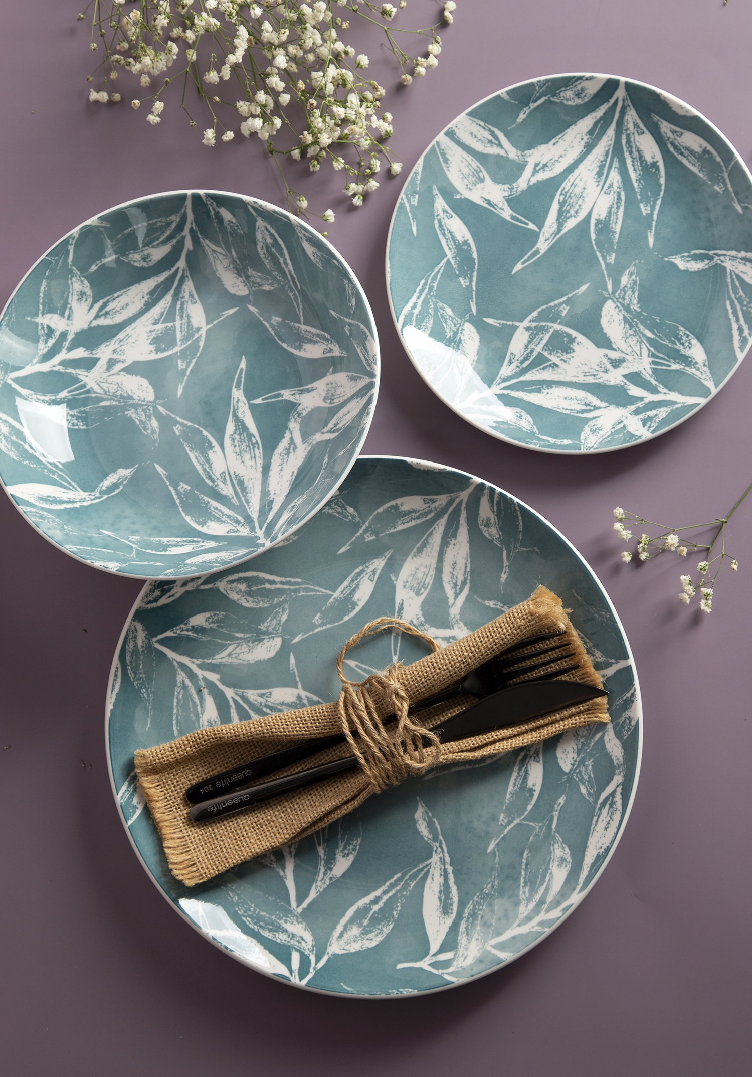CHANGSHA HAPPY GO White Porcelain Printed Leaf Pattern Dinnerware Set |Dopamine Series Ceramics|happygodinnerware.com