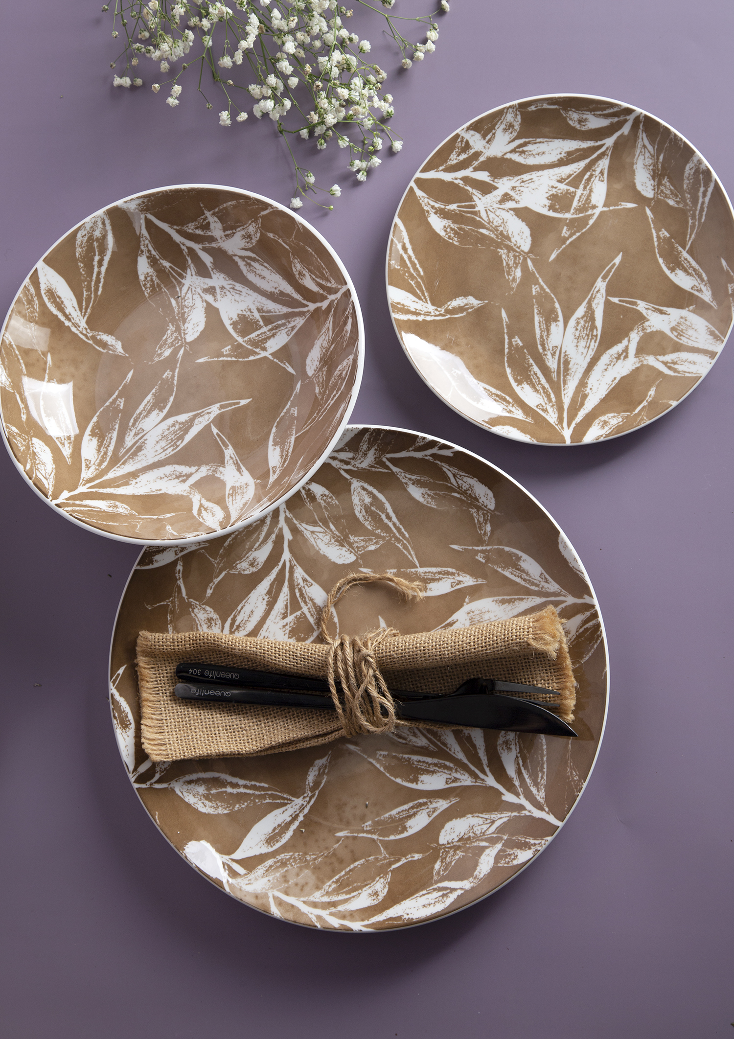 CHANGSHA HAPPY GO White Porcelain Printed Leaf Pattern Dinnerware Set |Dopamine Series Ceramics|happygodinnerware.com