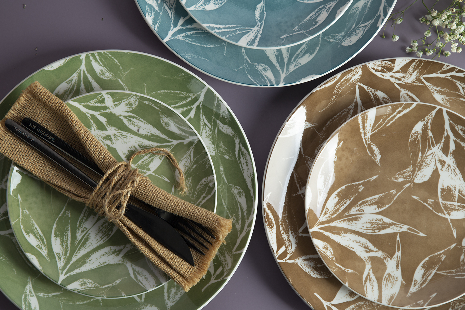 CHANGSHA HAPPY GO White Porcelain Printed Leaf Pattern Dinnerware Set |Dopamine Series Ceramics|happygodinnerware.com