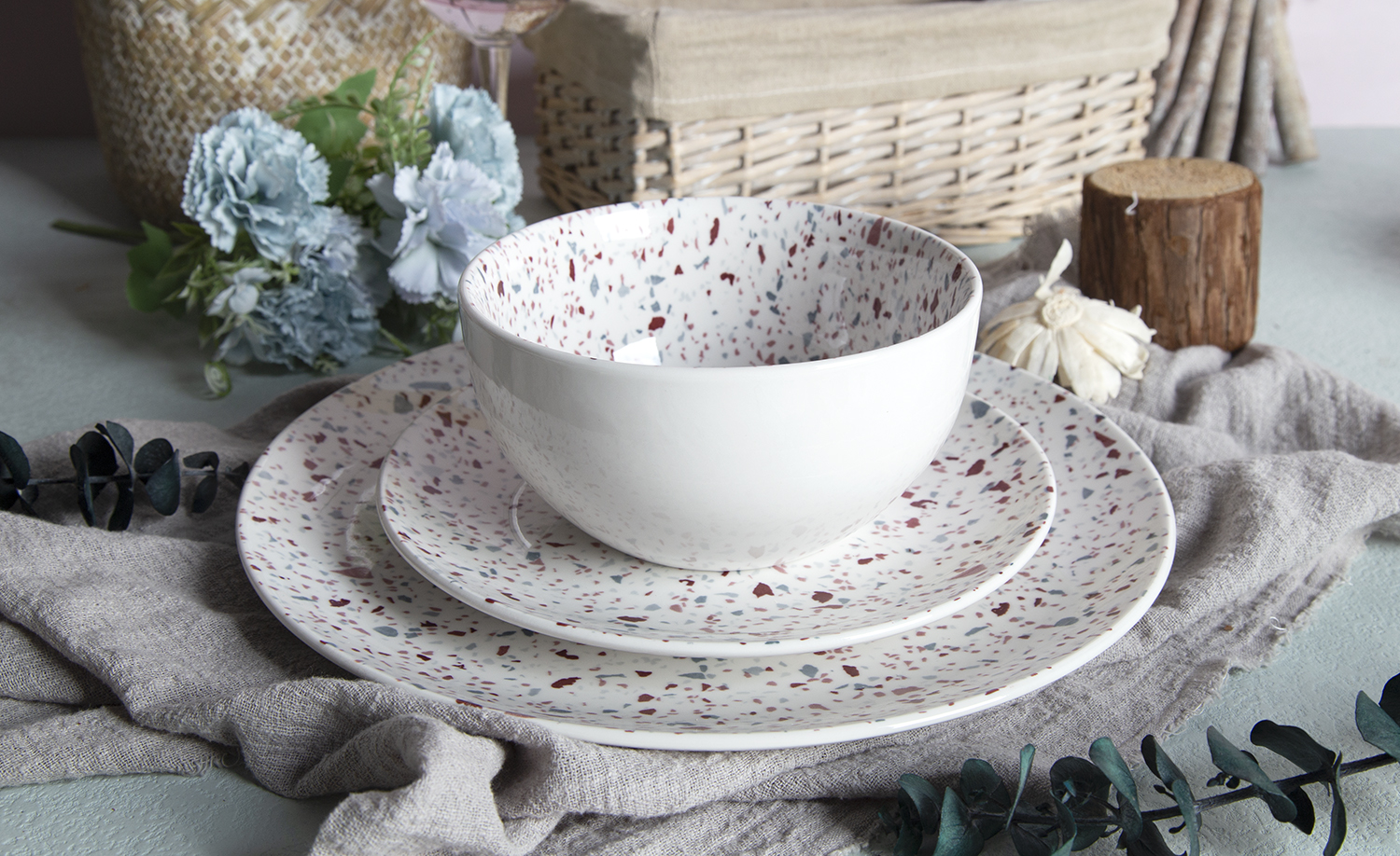CHANGSHA HAPPY GO Terrazzo Dreams Print White Porcelain |happygodinnerware.com