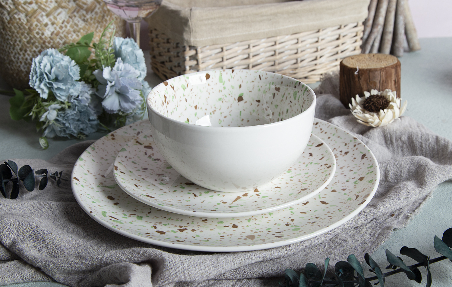 CHANGSHA HAPPY GO Terrazzo Dreams Print White Porcelain |happygodinnerware.com