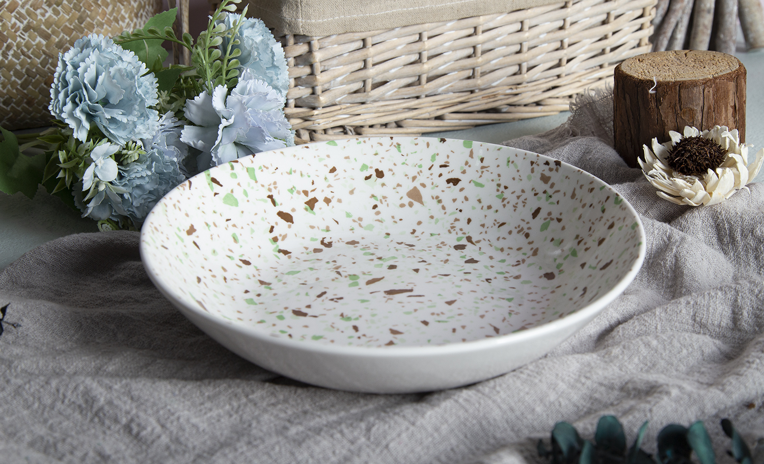 CHANGSHA HAPPY GO Terrazzo Dreams Print White Porcelain |happygodinnerware.com