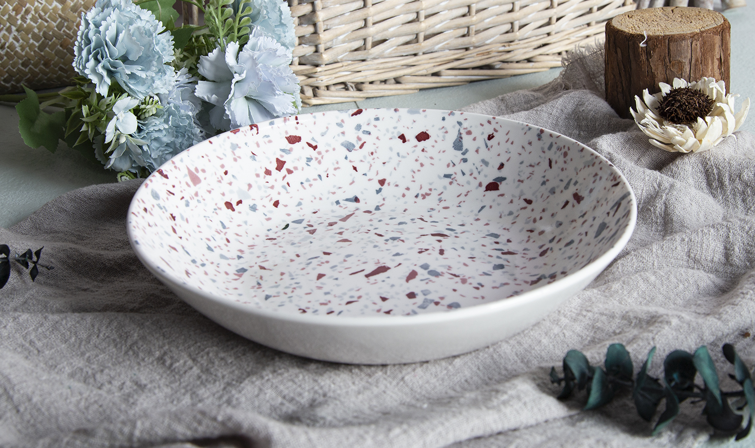 CHANGSHA HAPPY GO Terrazzo Dreams Print White Porcelain |happygodinnerware.com