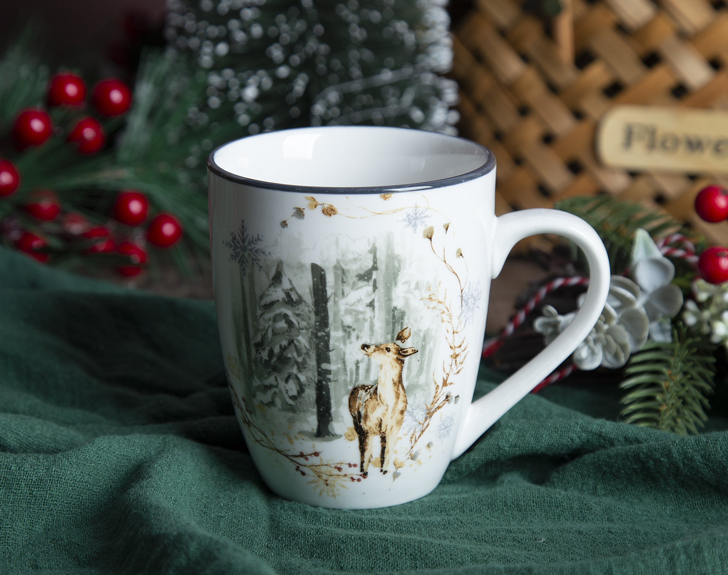 CHANGSHA HAPPY GO  Christmas Forest Deer Theme Decal Dinnerware Set with Pine Trees and Winter Elements  |happygodinnerware.com
