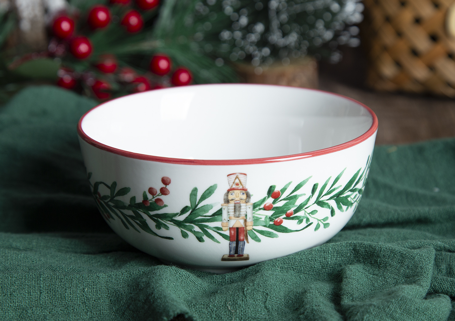 CHANGSHA HAPPY GO Christmas Nutcracker Fine Porcelain Decal Dinnerware Set with Festive Holiday Patterns and Red Rim Design  |happygodinnerware.com