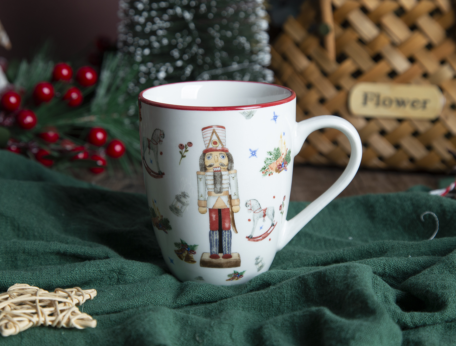 CHANGSHA HAPPY GO Christmas Nutcracker Fine Porcelain Decal Dinnerware Set with Festive Holiday Patterns and Red Rim Design  |happygodinnerware.com