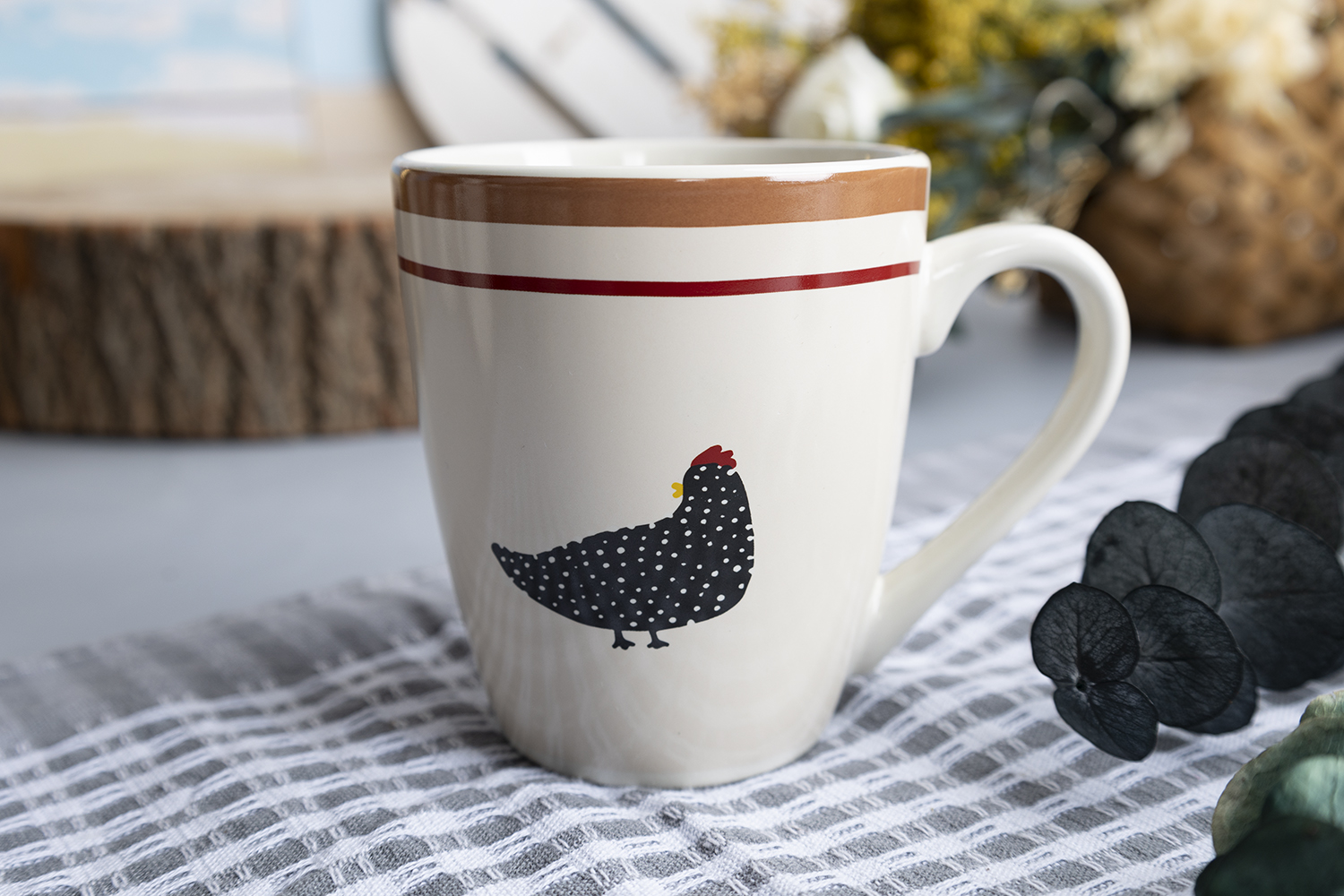 CHANGSHA HAPPY GO Farmhouse Country Hen Decal Dinnerware Set with Rustic Chicken and Brown Rim Designs  |happygodinnerware.com