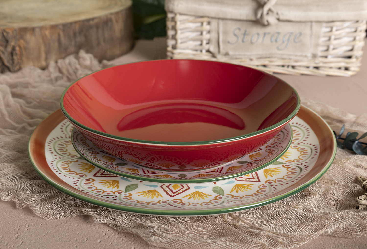 CHANGSHA HAPPY GO White Porcelain Decal Dinnerware Set with Multicolor Folk Art Floral Patterns and Vibrant Inner Glaze |happygodinnerware.com