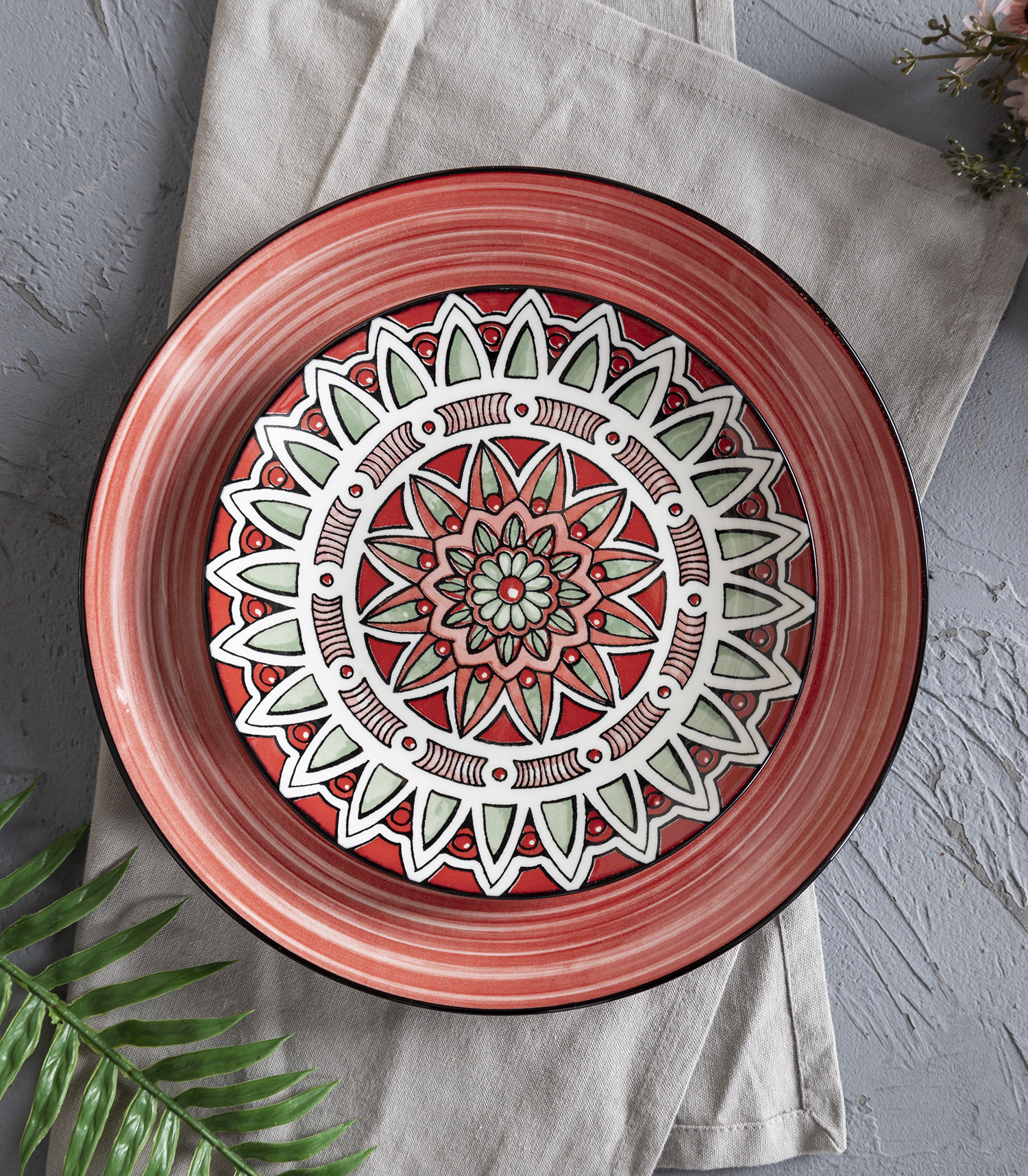 CHANGSHA HAPPY GO White Porcelain Dinnerware Set with Bright Geometric Floral Decal and Mixed Inner Glaze Colors |happygodinnerware.com
