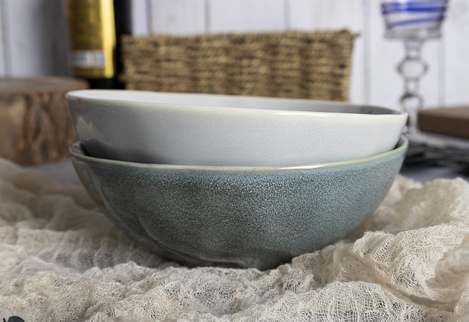 CHANGSHA HAPPY GO Reactive Glaze Green Porcelain Tableware Set – Natural Rustic Ribbed Embossed Dinnerware Collection |happygodinnerware.com