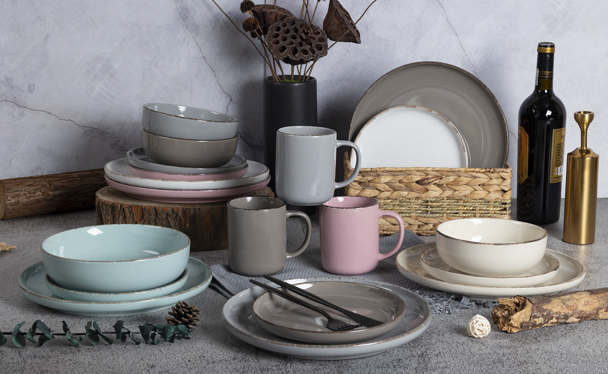 CHANGSHA HAPPY GO Stoneware Color Glaze Dinnerware Set – Modern Minimalist Tableware with Soft Pastel Tones and Rustic Edged Design |happygodinnerware.com