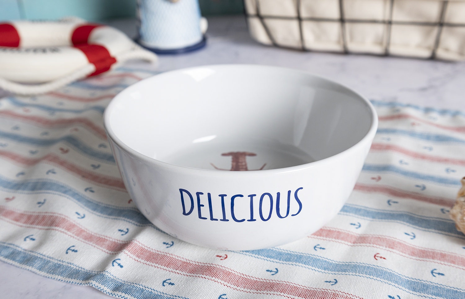 CHANGSHA HAPPY GO Stoneware Decal Dinnerware Set with Coastal Elements and Inspirational Words – Relax, Enjoy, Delicious, and Pleasure Tableware Collection |happygodinnerware.com