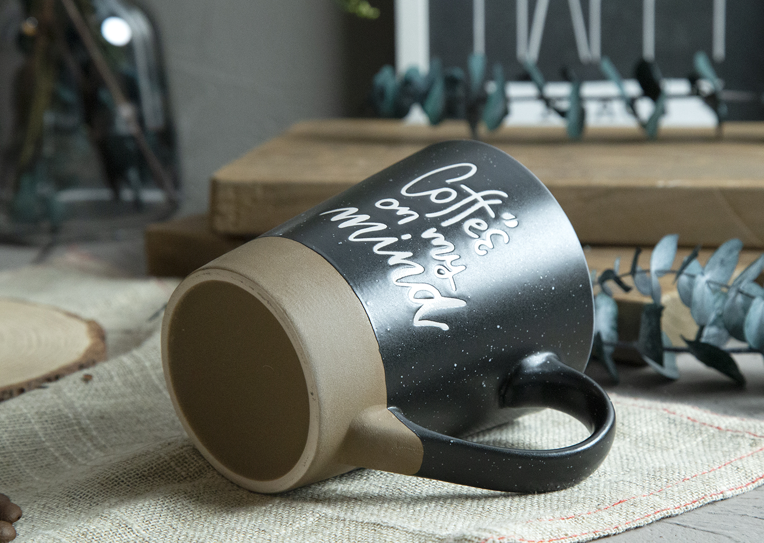 CHANGSHA HAPPY GO Coffee Lover Stoneware Mugs with Half-Cut Cosmetic Clay Design | happygodinnerware.com