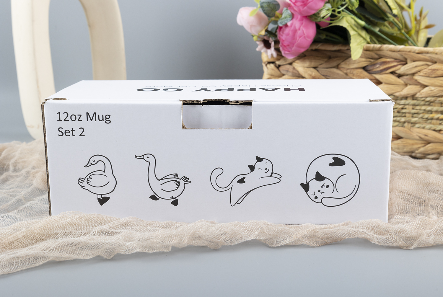 CHANGSHA HAPPY GO  Fine Bone China Mug and Bowl Set – Minimalist Animal Line Art with Matte Clay Accent |happygodinnerware.com