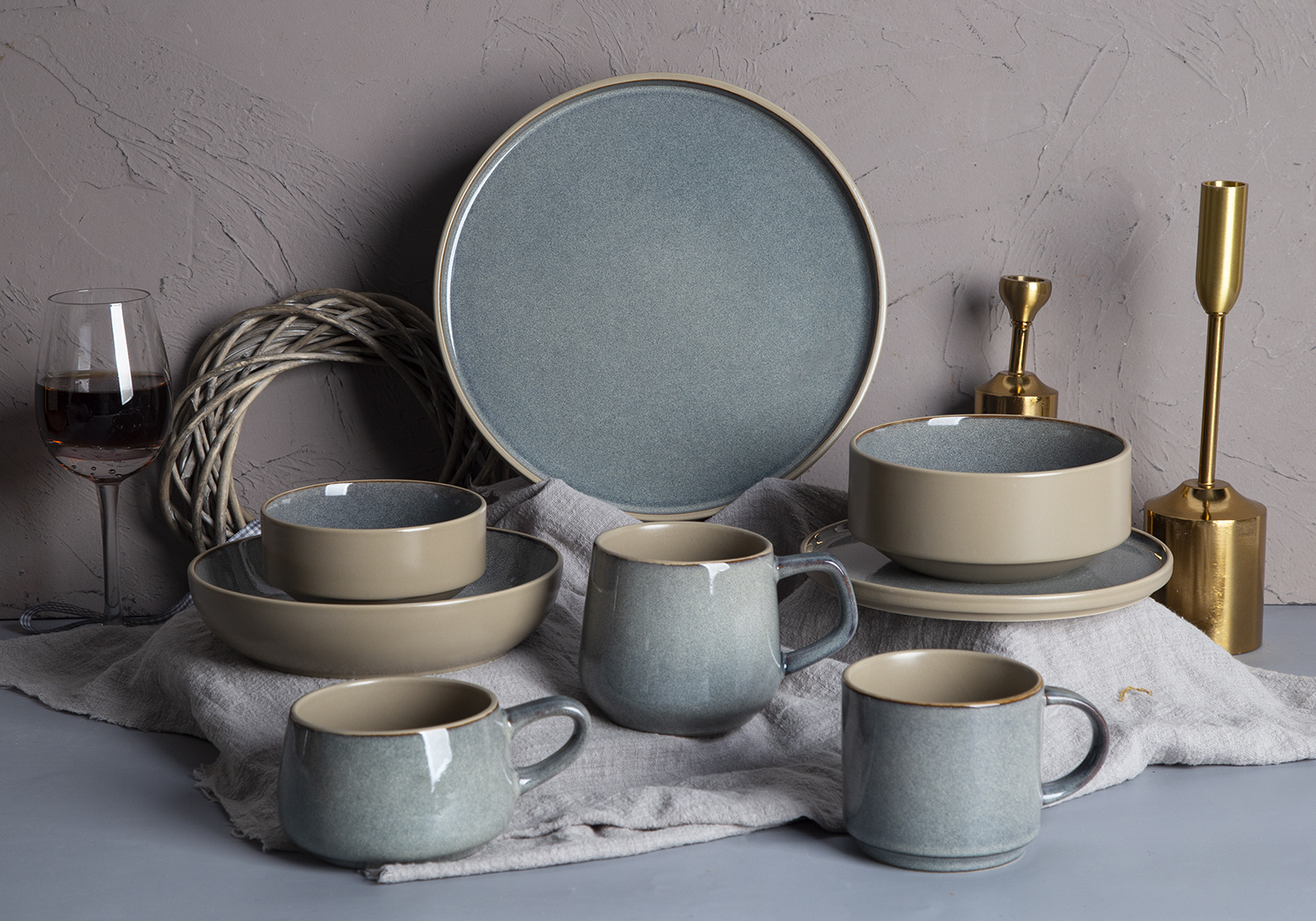 CHANGSHA HAPPY GO Stone Morandi Green & Taupe Reactive Blend |happygodinnerware.com