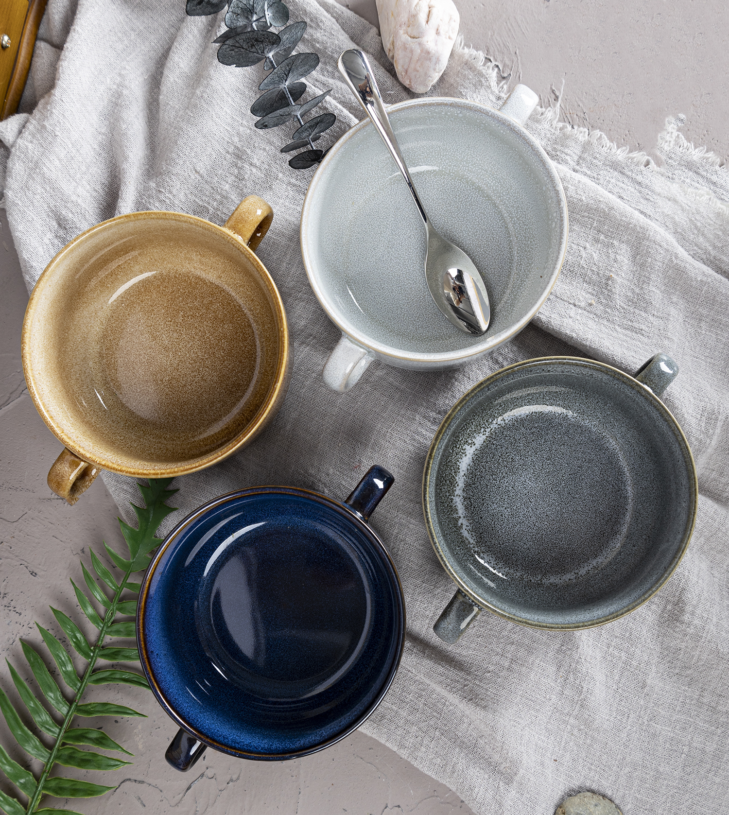 CHANGSHA HAPPY GO  Vintage Reactive Glaze Stoneware Double-Handled Bowl Set for Rustic Kitchen Use  |happygodinnerware.com