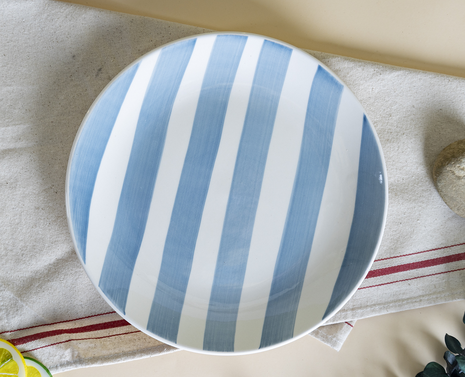 CHANGSHA HAPPY GO Fine Earthware Dinnerware Set with Classic Vertical Stripes and Mixed Grid Hand-Painted Patterns  |happygodinnerware.com