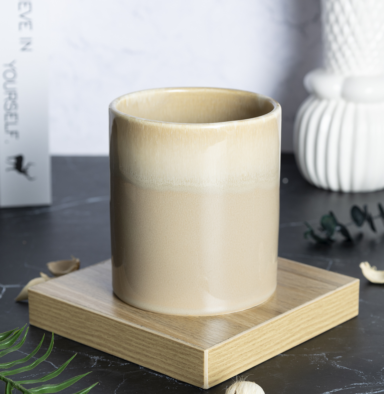 CHANGSHA HAPPY GO Light Beige Reactive Glaze Stoneware Bathroom Set – 7-Piece Rustic Ceramic Accessory Kit with Soap Dispenser and Canister |happygodinnerware.com