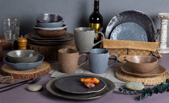 CHANGSHA HAPPY GO Minimalist Matte Reactive Glaze Stoneware Dinnerware Set in Muted Morandi Colors |happygodinnerware.com