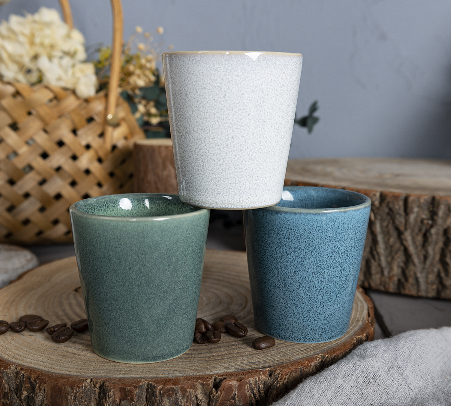 CHANGSHA HAPPY GO  Vintage Reactive Glaze Stoneware Handleless Cup Set for Modern Minimalist Lifestyle  |happygodinnerware.com