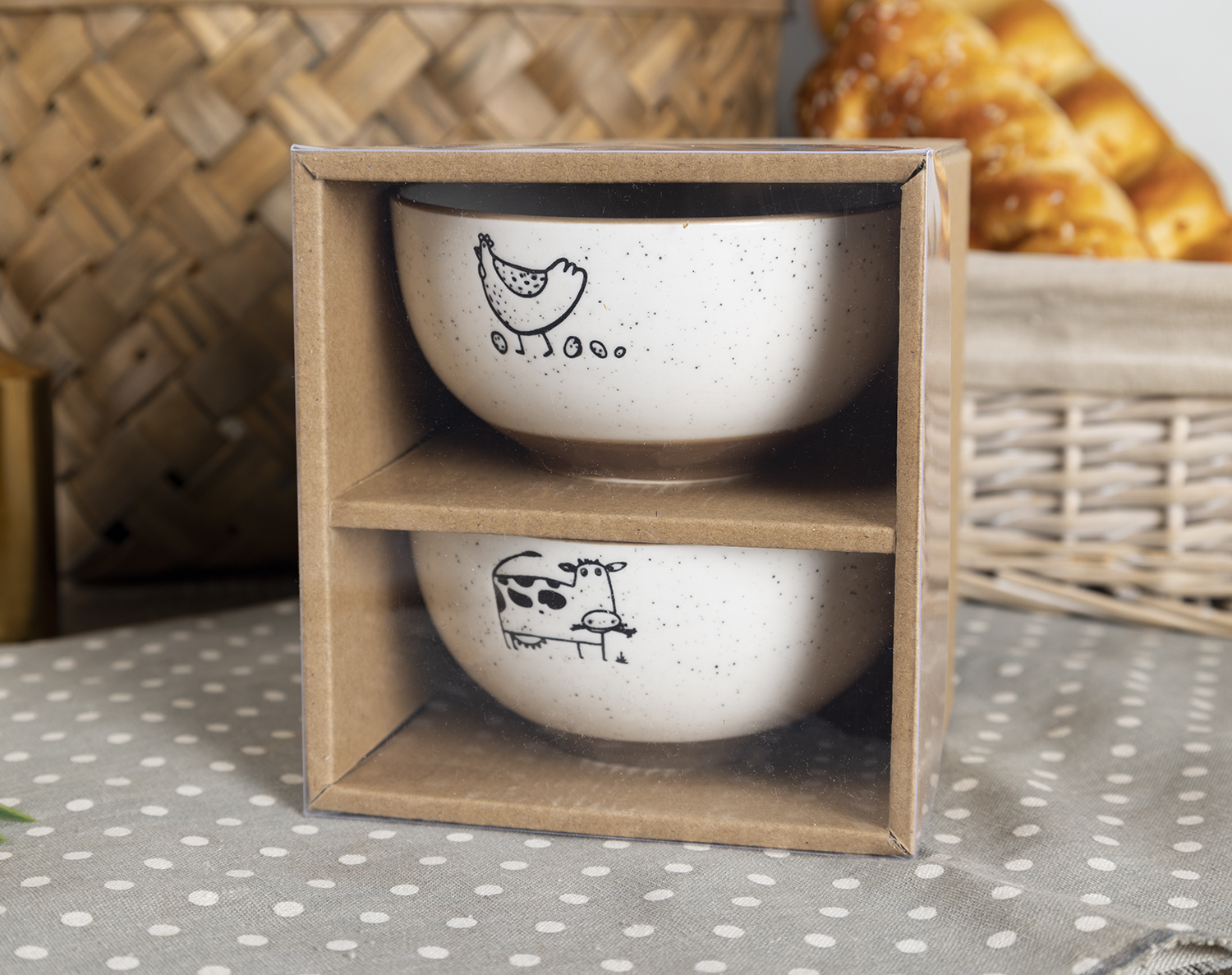 CHANGSHA HAPPY GO  Charming Farm Animal Sketch New Bone China Mug Set with Rustic Speckled Glaze Finish  |happygodinnerware.com