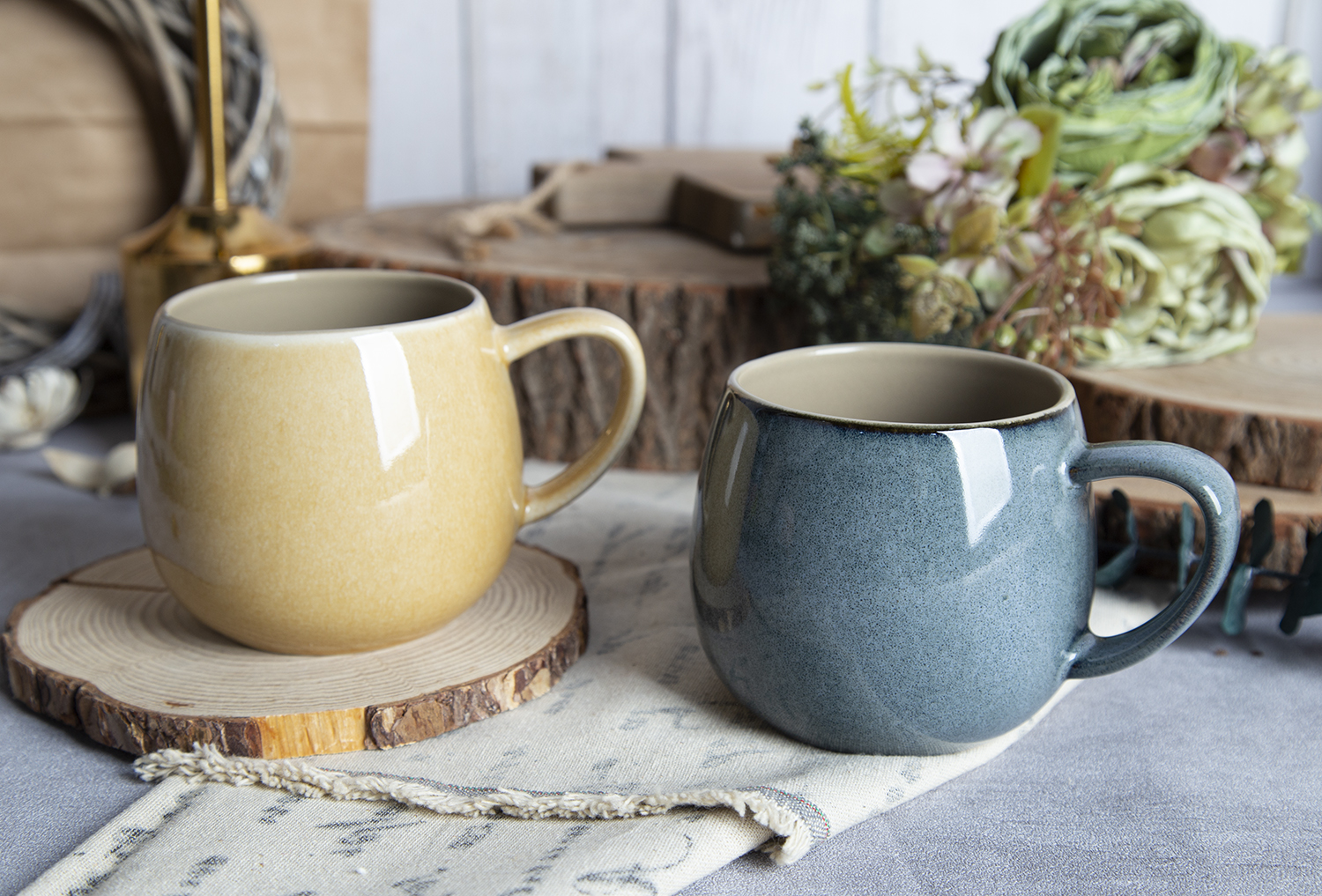 CHANGSHA HAPPY GO Grey, Peach, Yellow, Olive & Brown Globe Reactive Mugs |happygodinnerware.com
