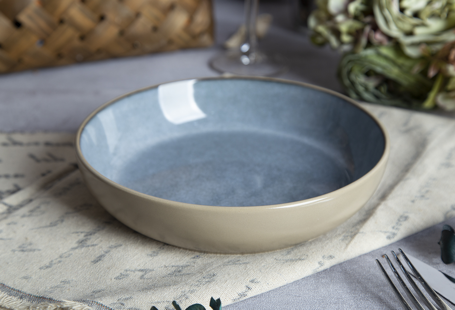 CHANGSHA HAPPY GO Dusty Blue & Taupe Reactive Glaze Elegance |happygodinnerware.com
