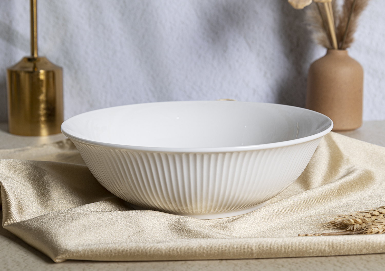 CHANGSHA HAPPY GO Vertical Striped Embossed New Bone China Collection | happygodinnerware.com