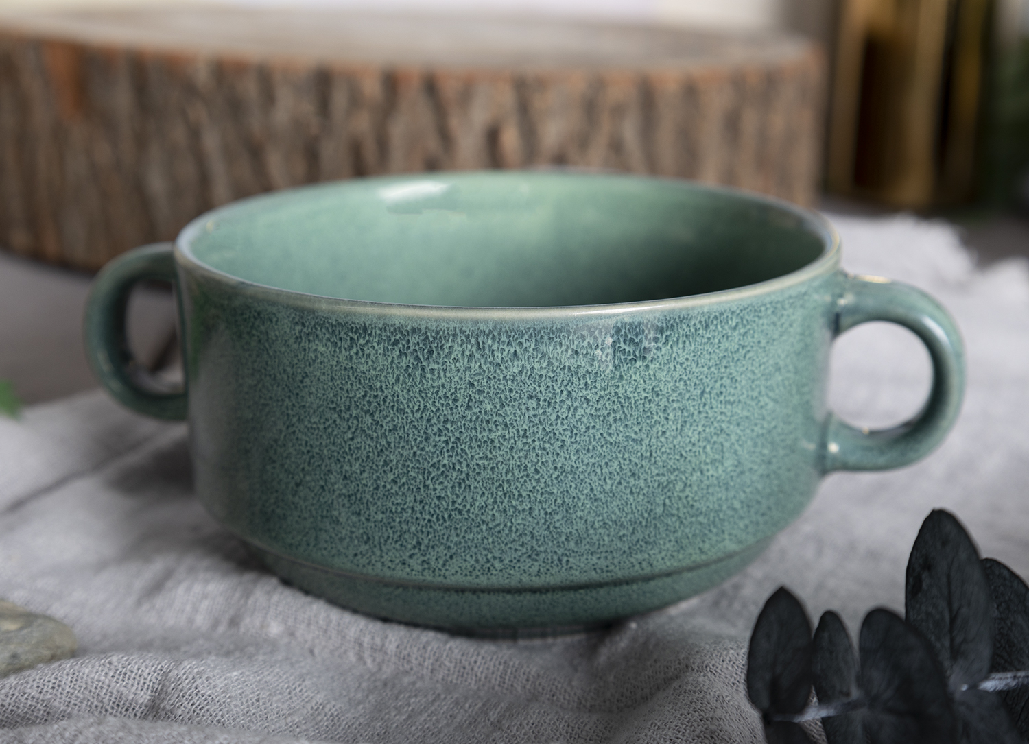 CHANGSHA HAPPY GO  Vintage Reactive Glaze Stoneware Double-Handled Bowl Set for Rustic Kitchen Use  |happygodinnerware.com