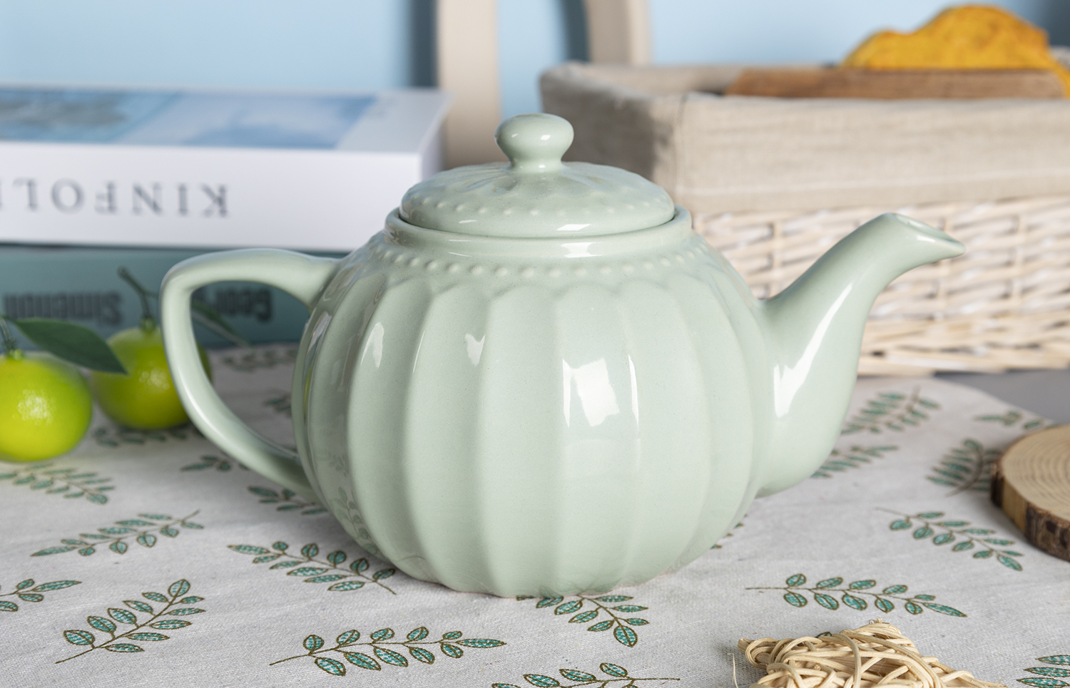 CHANGSHA HAPPY GO  Light Green Embossed Stoneware British Afternoon Tea and Dinnerware Set with Soft Tones  |happygodinnerware.com