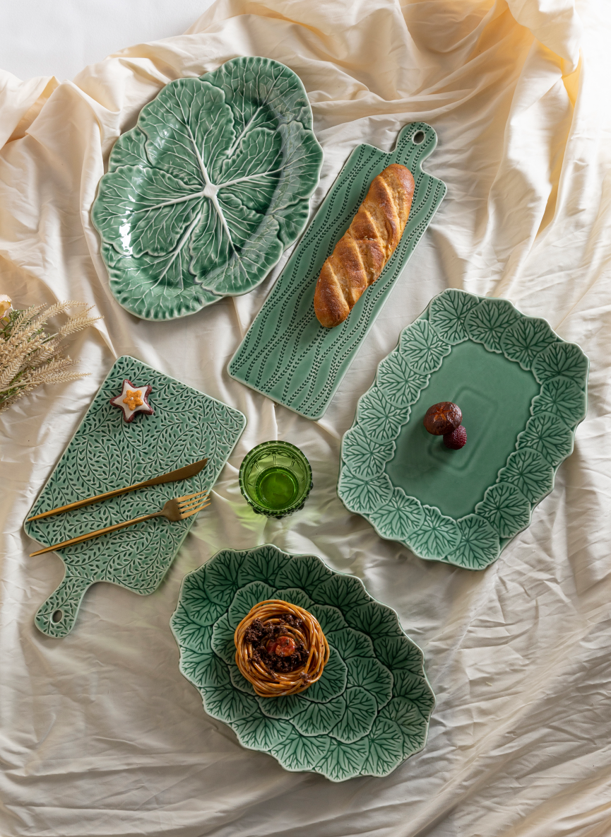CHANGSHA HAPPY GO Rustic Botanical Leaf Embossed Stoneware Dinnerware Set with Floral and Cabbage Pattern Bowls and Plates |happygodinnerware.com