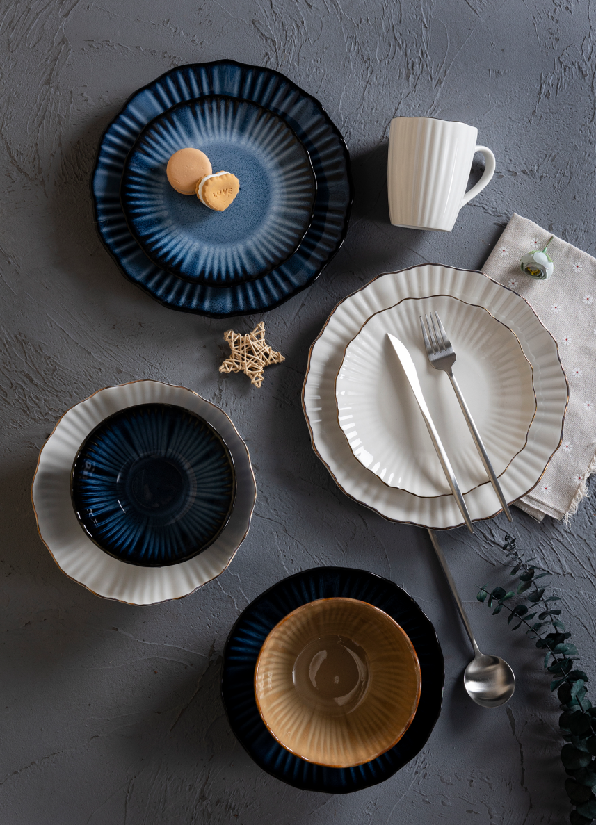 CHANGSHA HAPPY GO Porcelain Embossed Reactive Glaze Dinnerware Set with Petal Relief and Colorful Accents |happygodinnerware.com