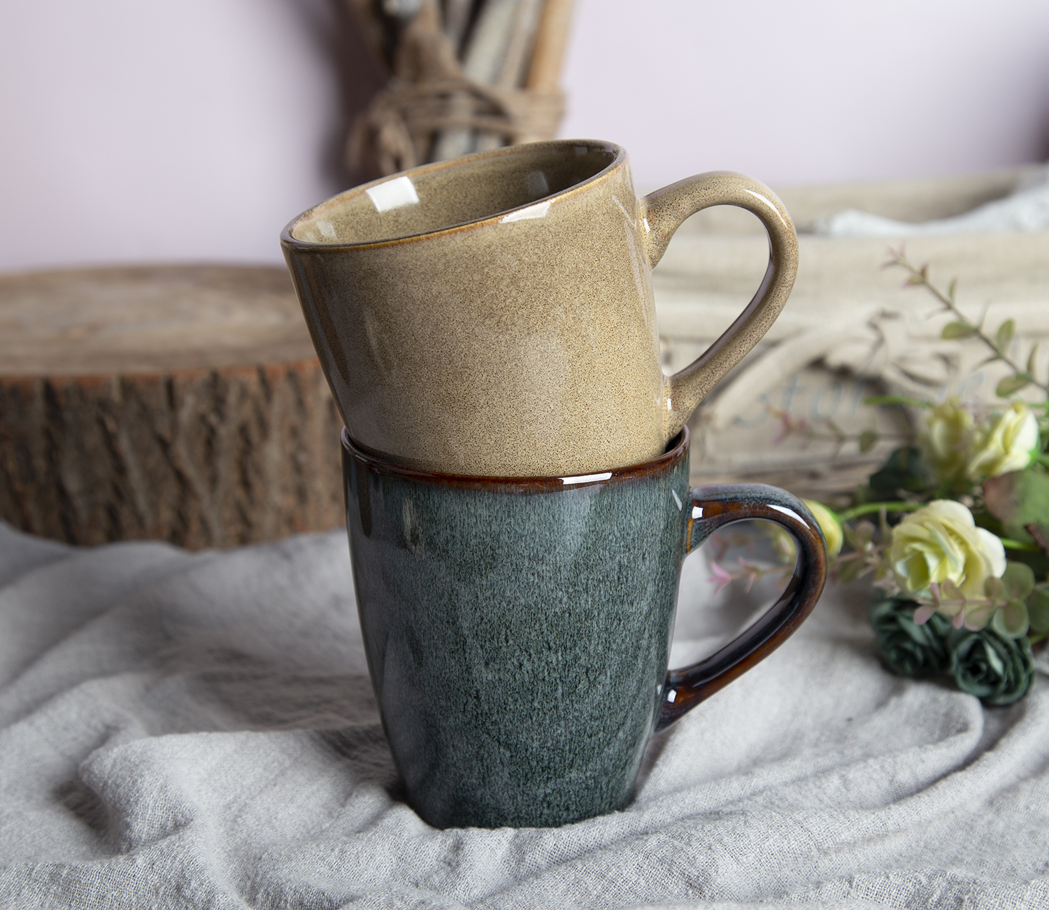 CHANGSHA HAPPY GO Embossed Green & Brown Reactive Stoneware Collection |happygodinnerware.com