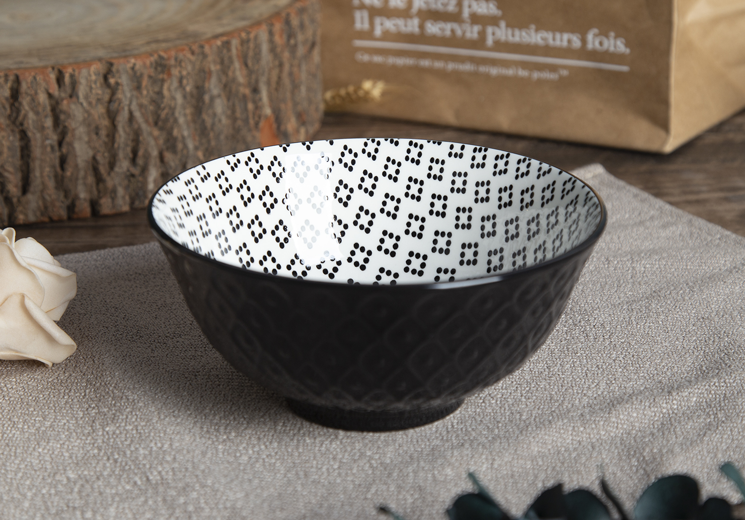 CHANGSHA HAPPY GO Midnight Mosaic Embossed & Decal White Porcelain |happygodinnerware.com