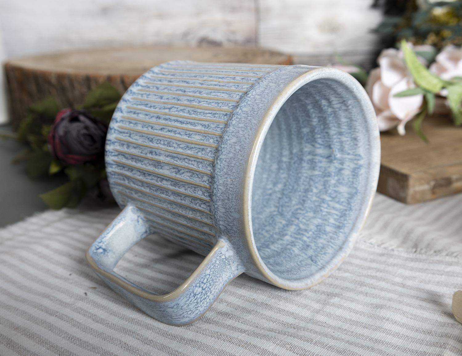 CHANGSHA HAPPY GO  Vintage Matte Embossed Striped Stoneware Mug and Tea Cup Set with Minimalist Design  |happygodinnerware.com