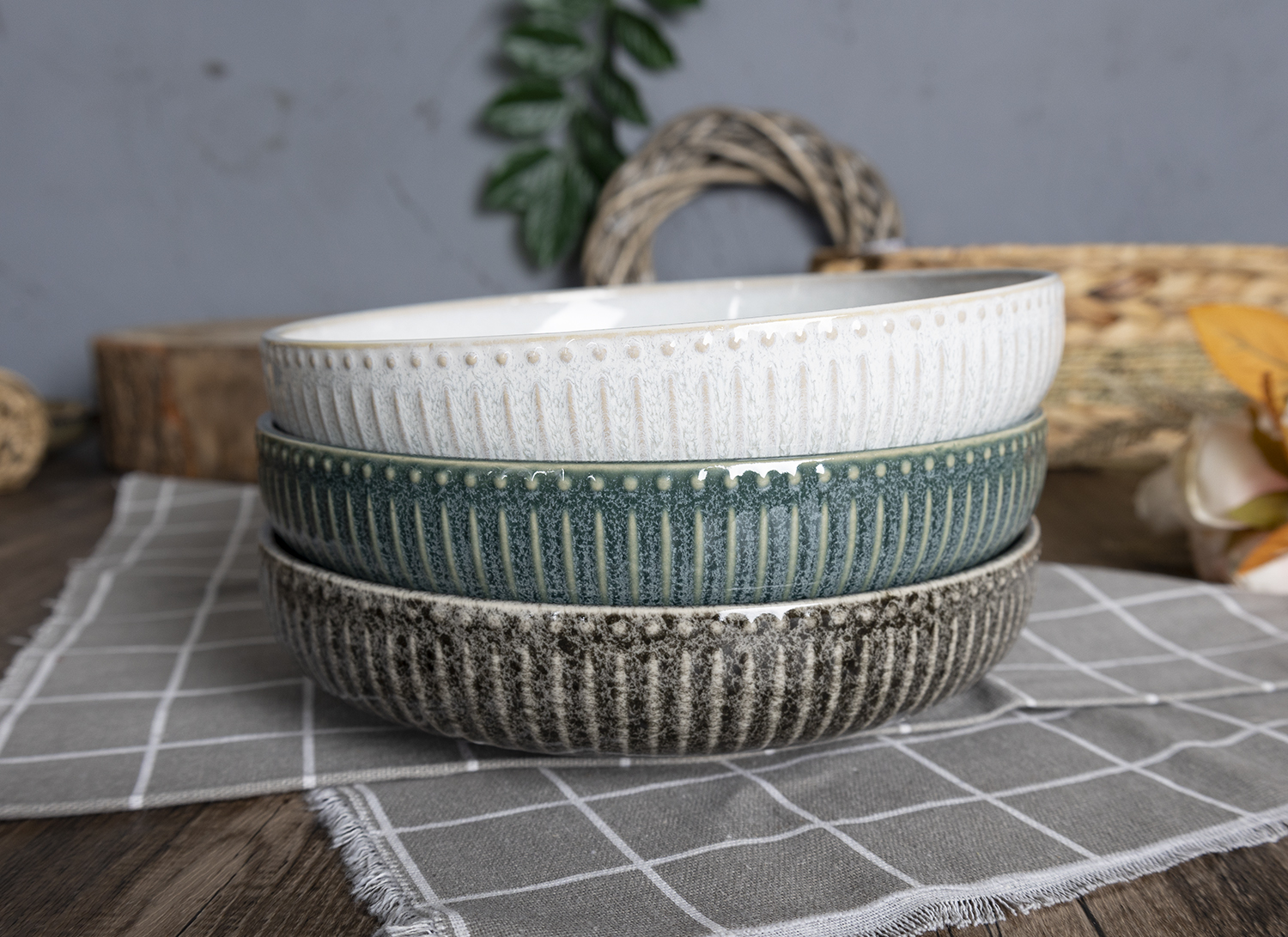 CHANGSHA HAPPY GO Embossed Reactive Glaze Stoneware Coffee Cup and Multicolor Dinnerware Set with Elegant Patterns  |happygodinnerware.com