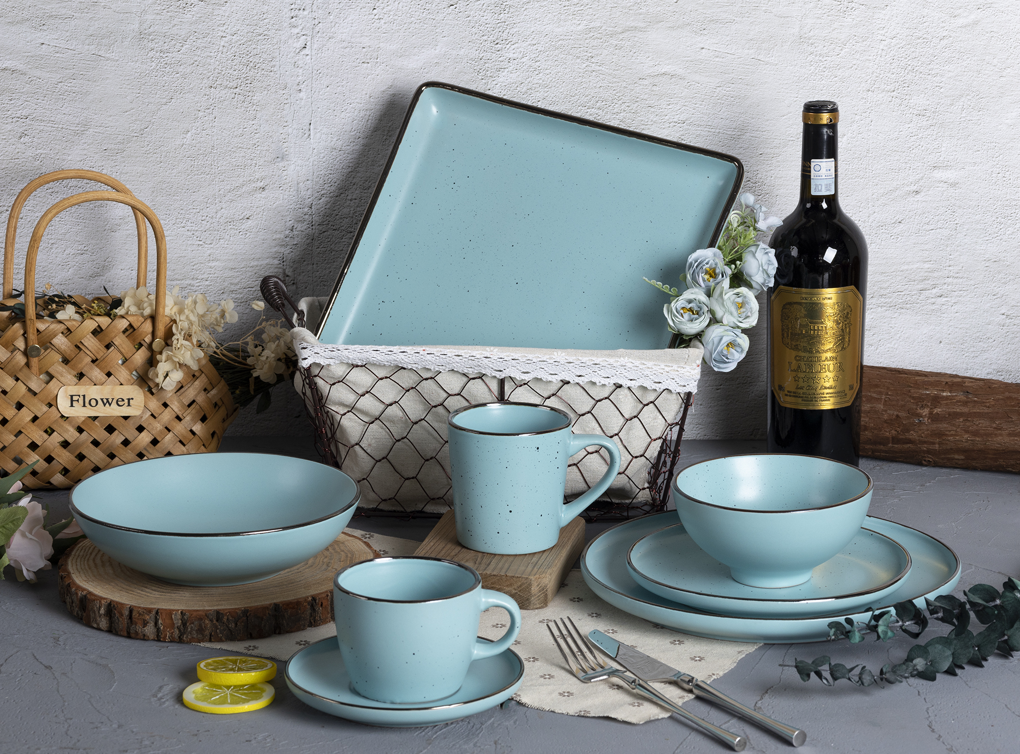 CHANGSHA HAPPY GO  Speckled Matte Blue Stoneware Tableware Set with Rustic Charm Finish |happygodinnerware.com