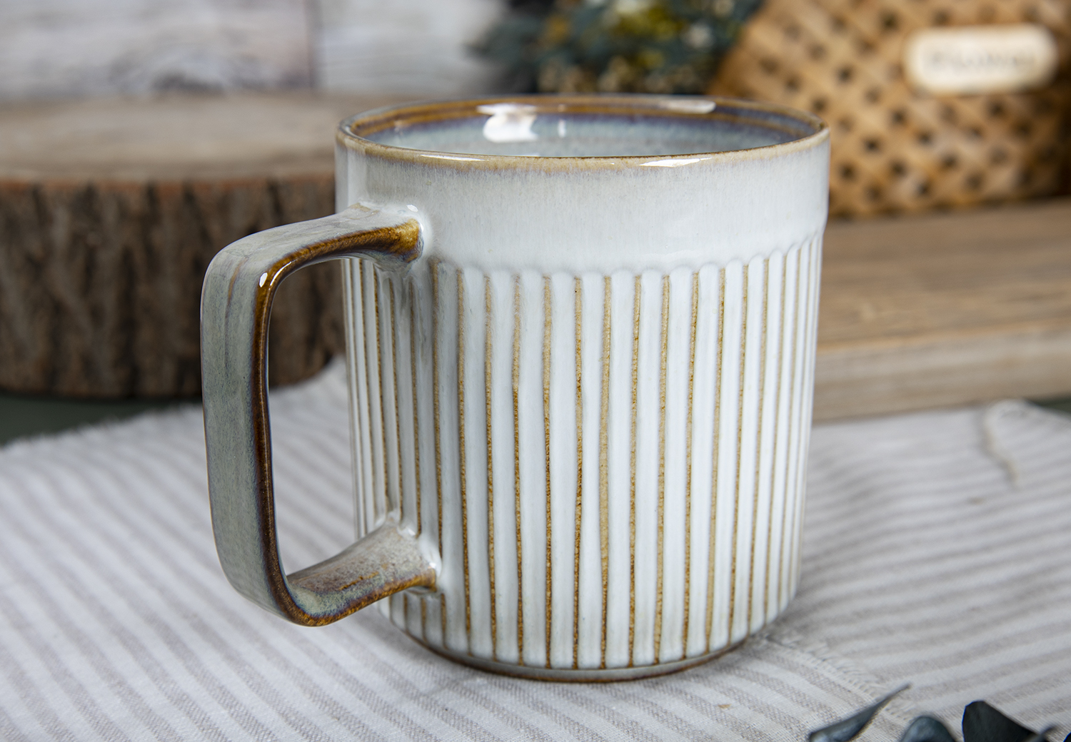 CHANGSHA HAPPY GO Vintage Matte Embossed Striped Stoneware Mug Set with Handcrafted Texture for Coffee and Tea  |happygodinnerware.com