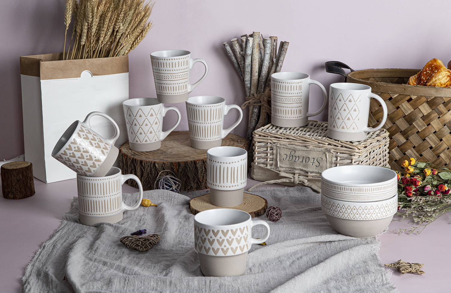 CHANGSHA HAPPY GO Stoneware Mugs with Elegant Geometric Screen Print Designs | happygodinnerware.com