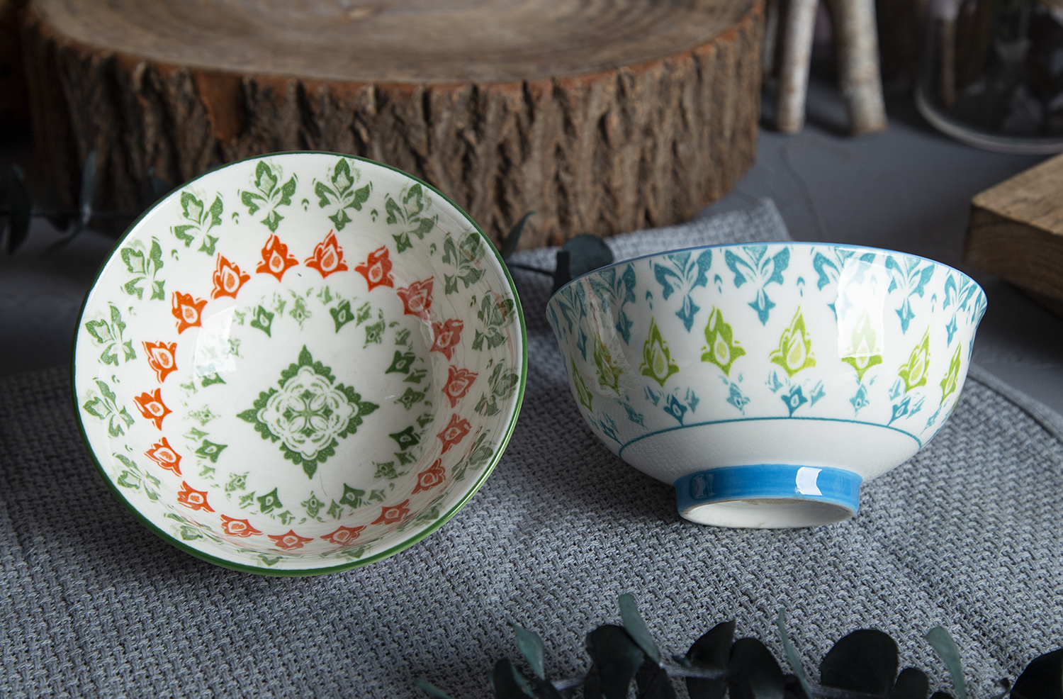 CHANGSHA HAPPY GO Floral Print Stoneware Bowls with Color Glaze | happygodinnerware.com