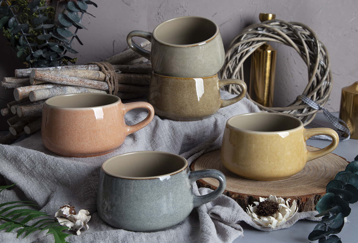 CHANGSHA HAPPY GO Multicolor Large Dual-Mold Reactive Glaze Ceramic Mugs |happygodinnerware.com