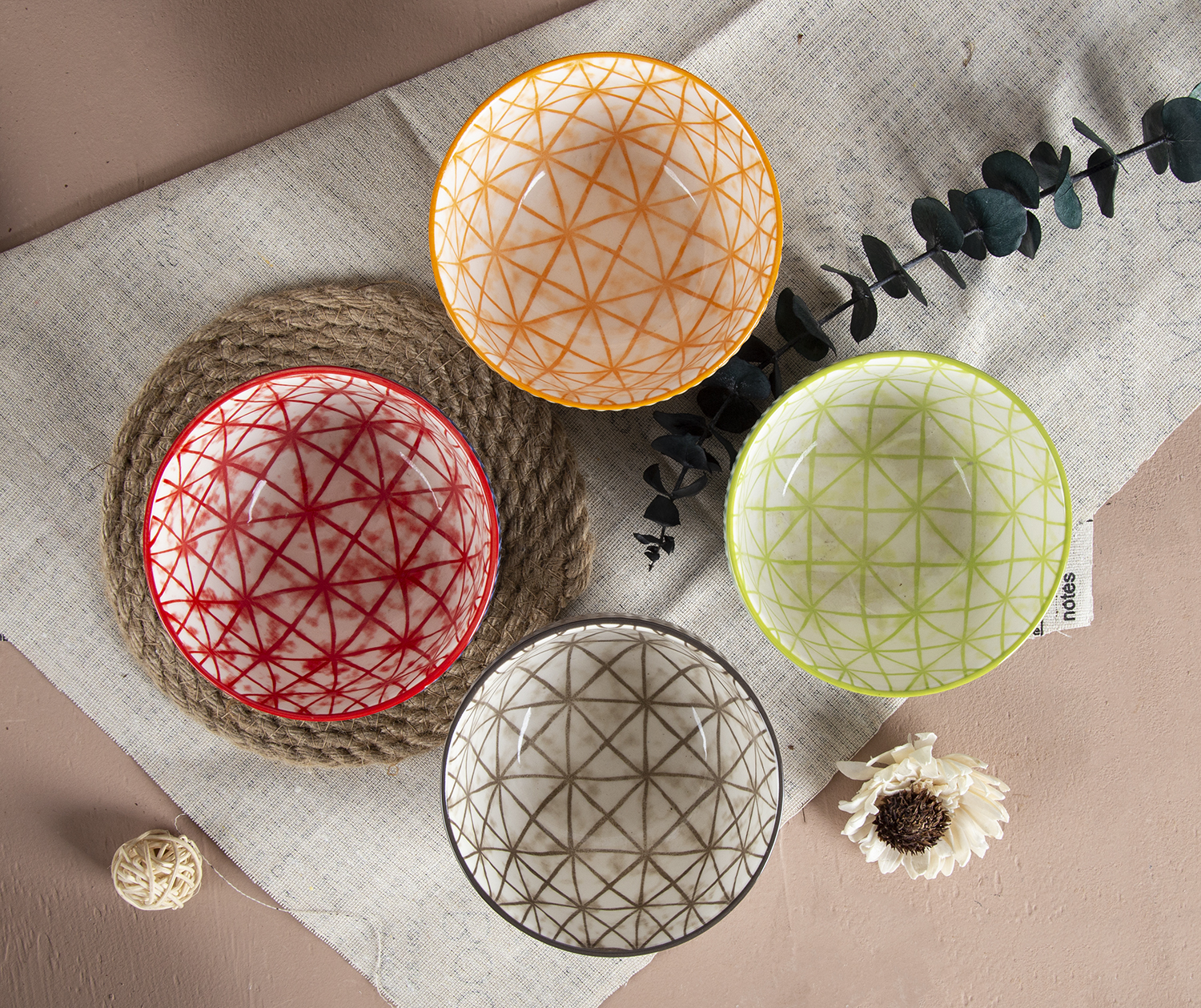 CHANGSHA HAPPY GO Geometric Embossed Stoneware Bowls with Floral Print | happygodinnerware.com