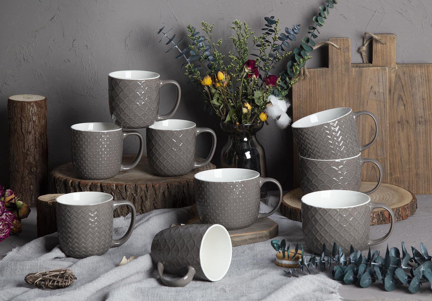 CHANGSHA HAPPY GO Color Glazed Embossed Bone China Mug Collection – Elegant Texture in Modern Palette |happygodinnerware.com