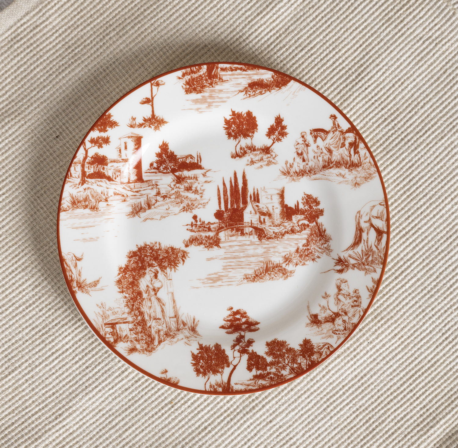 CHANGSHA HAPPY GO Vintage Red Countryside Scene Decal Bone China Tableware Set – Classic Western Style Dinner Set  |happygodinnerware.com