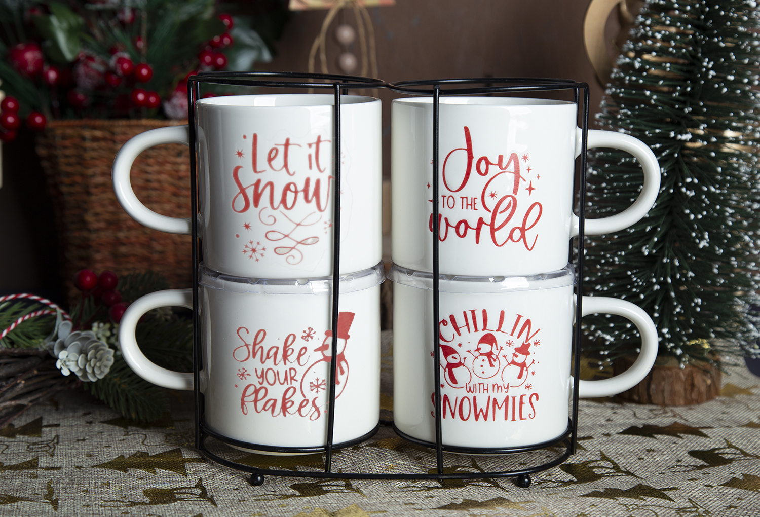 ​CHANGSHA HAPPY GO Christmas Themed New Bone China Stackable Mugs with Screen Printing |happygodinnerware.com
