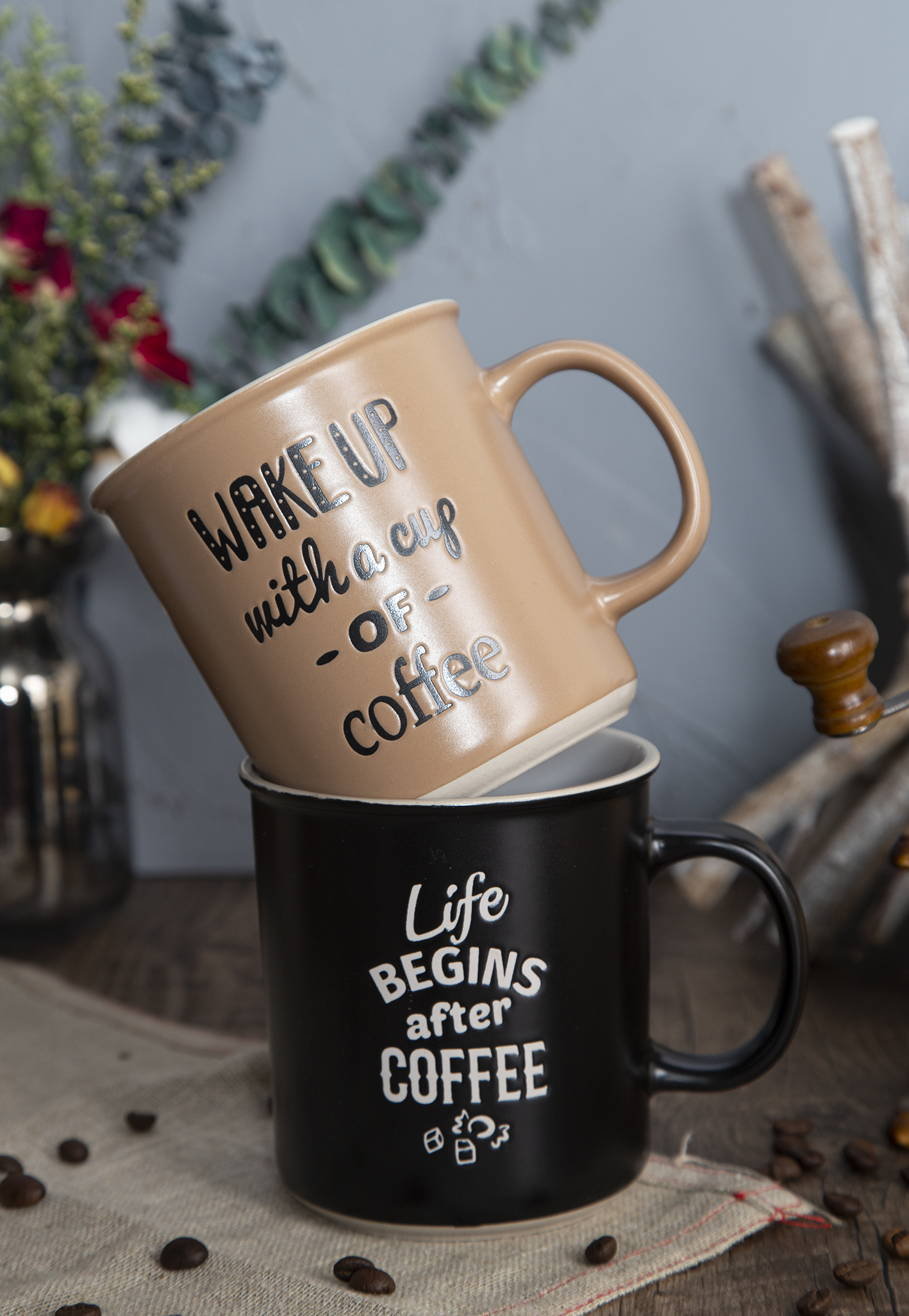 CHANGSHA HAPPY GO Coffee Lover Stoneware Mugs with Half-Cut Cosmetic Clay Design | happygodinnerware.com