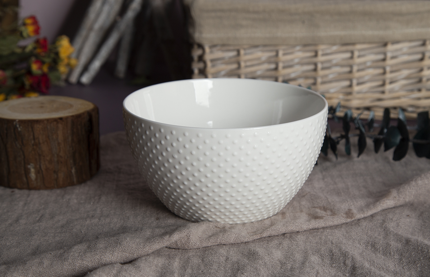 CHANGSHA HAPPY GO Polka-Dot Embossed New Bone China Collection | happygodinnerware.com