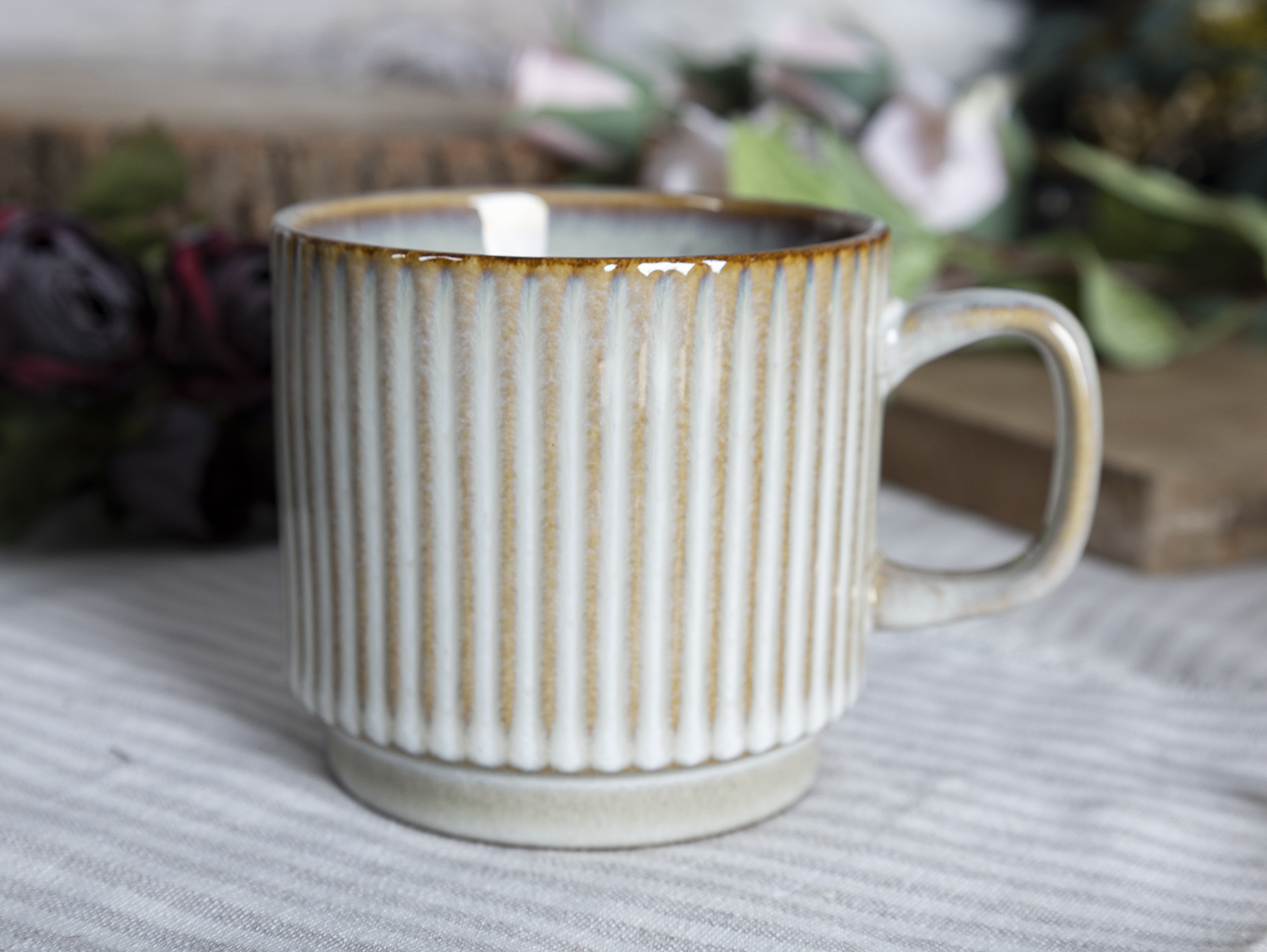 CHANGSHA HAPPY GO  Vintage Matte Embossed Striped Stoneware Mug and Tea Cup Set with Minimalist Design  |happygodinnerware.com