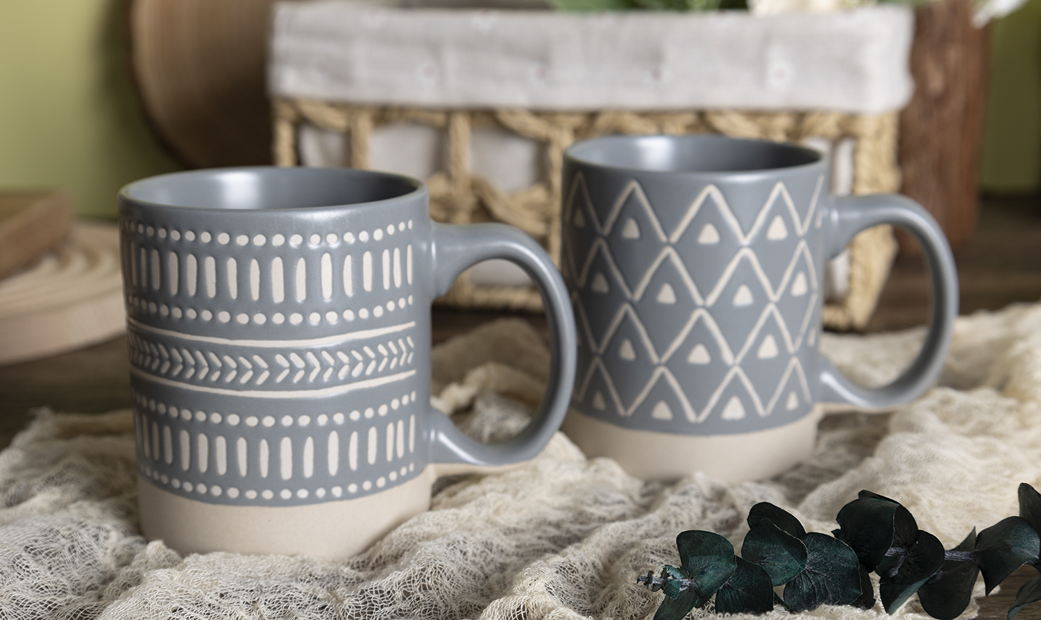 CHANGSHA HAPPY GO Stoneware Mugs with Elegant Geometric Screen Print Designs | happygodinnerware.com