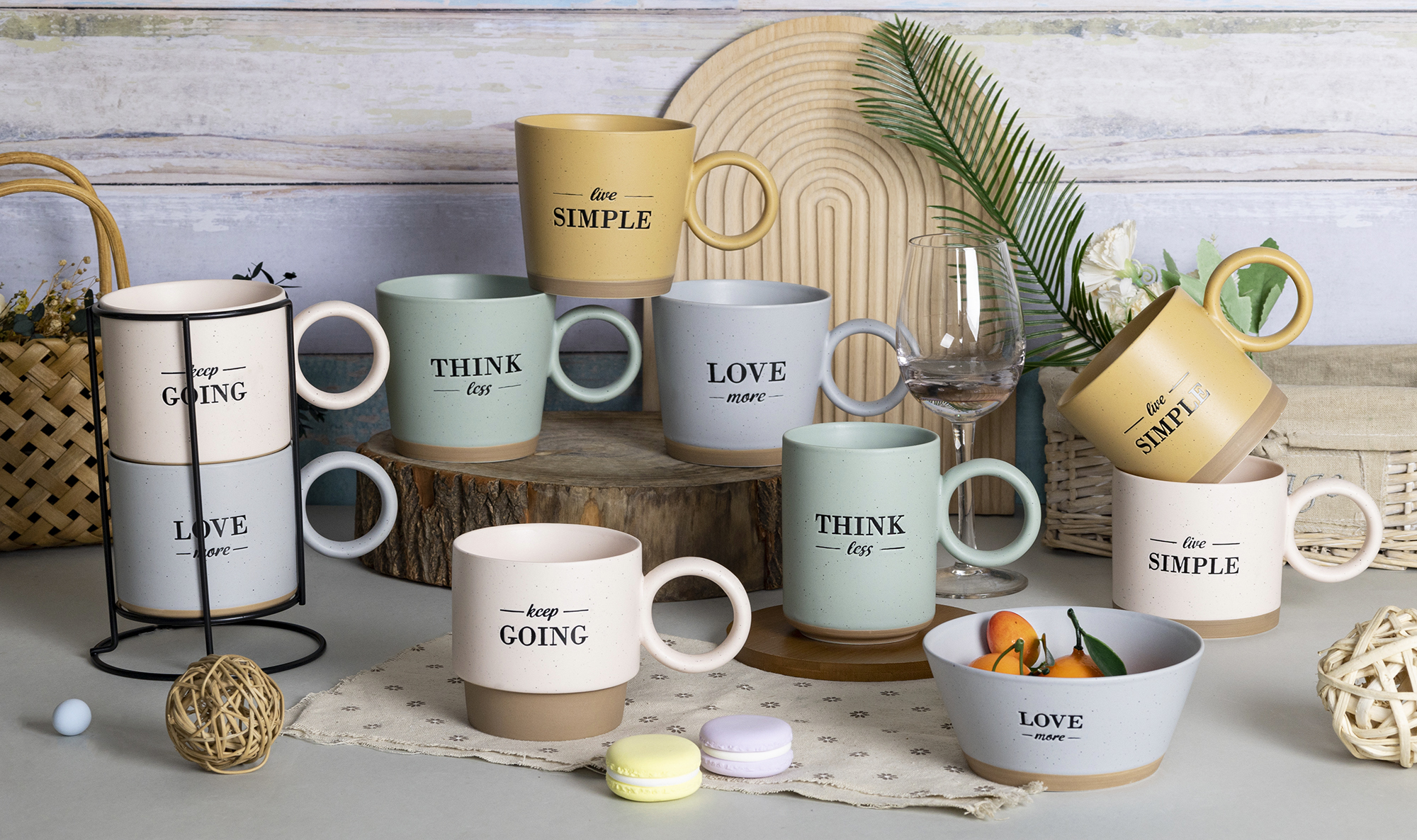 CHANGSHA HAPPY GO Pastel Typography Motivational Quote New Bone China Mug Set with Matte Macaron Colors |Dopamine Series Ceramics  |happygodinnerware.com